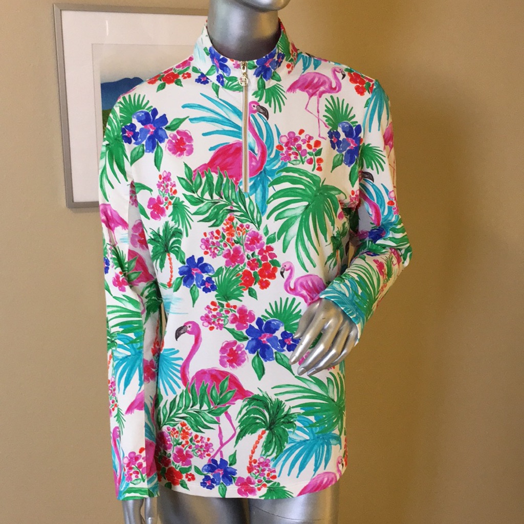 G Lifestyle By Gottex | Flamingo Print Long Sleeve Zip Top